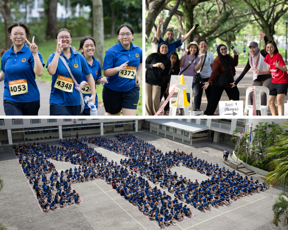 NV students participation in the run, NV teachers posing for a photo while doing their duty and formation of NV70 by all staff and students at the school's parade square